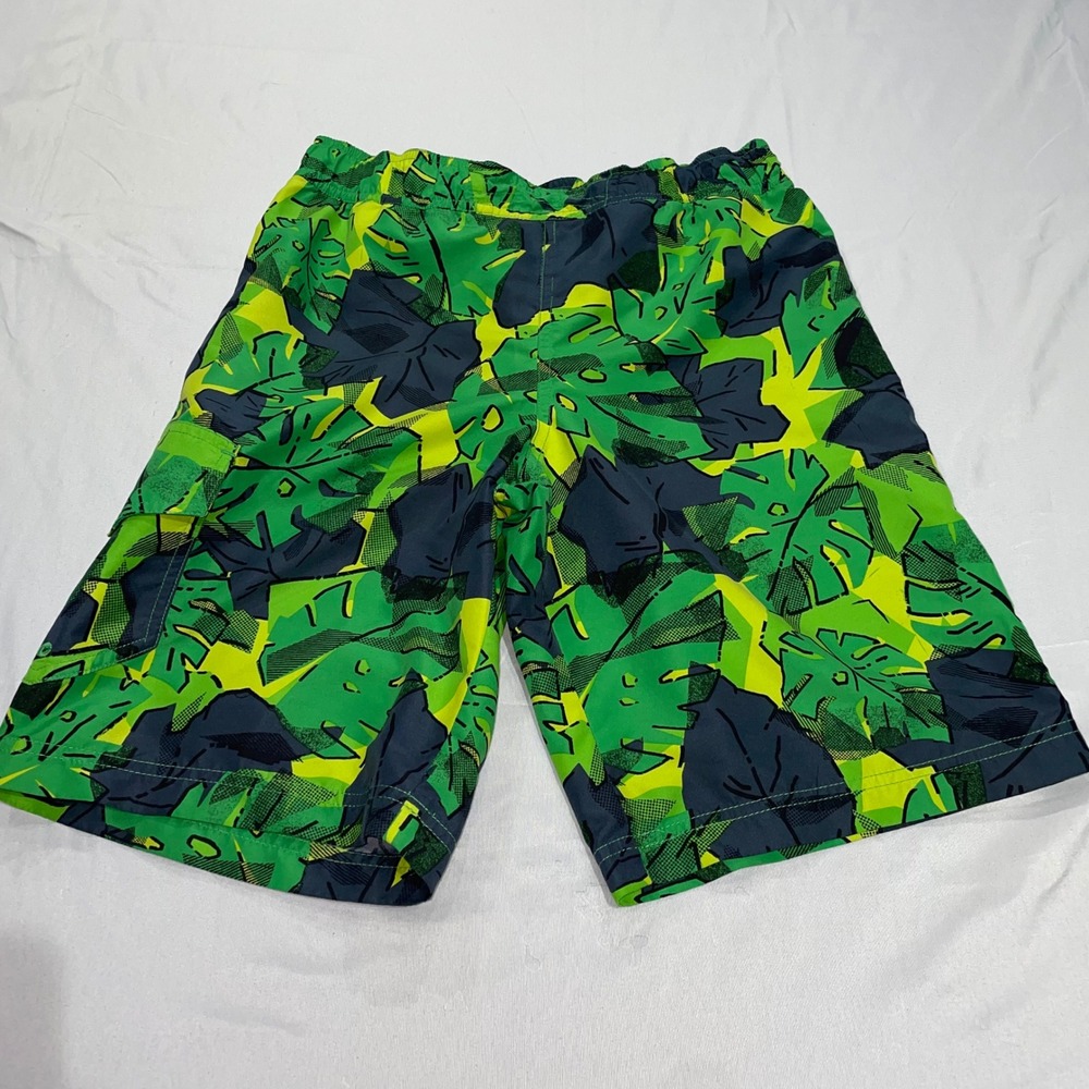 Columbia‎ Boys Green Tropical Leaf Print Board Shorts Swim Trunks Size L 14/16